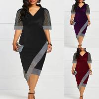Vestido De Moda Para Mujer Con Nueva Temperamento En Malla Corta De Manga Y Cuello V Ajustado Y Casual De Medio Tamaño - details 1