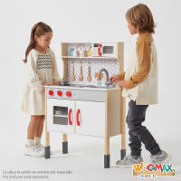 WOOMAX Cocina de madera eléctrica, Cocina de juguete con luz y sonido, Cocinita de madera infantil con vitrocerámica, Cocina infantil 94,5x59,5x30cm, Juguete para niños y niñas, Cocinita de madera de juguete, Cocina de juguete, Juguetes de cocina - details 1