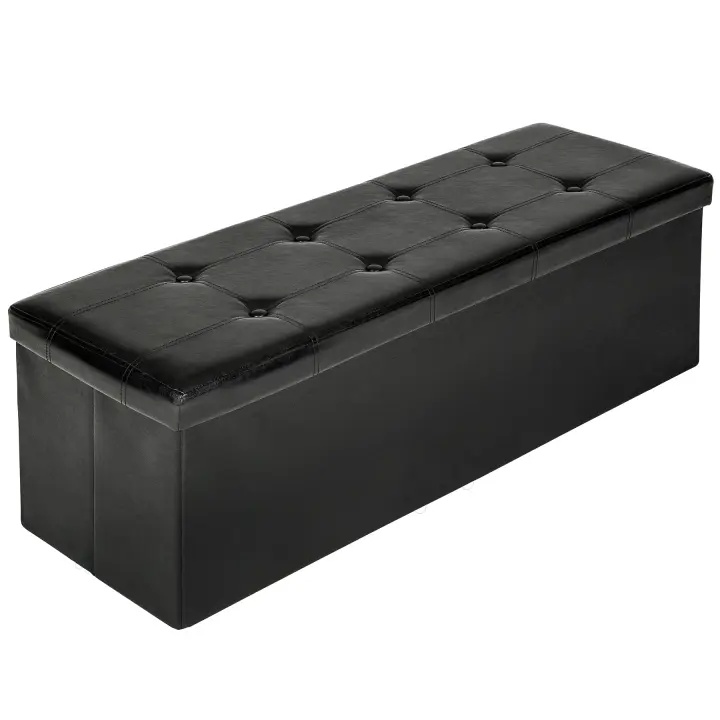 Tectake - Taburete plegable con caja de almacenamiento rectangular 110 x 38 x 38 cm  Taburete puf con espacio para almacenar  Funda decorativa de piel sintética y asiento acolchado  Plegable, compacto - 1