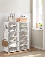 Zapatero Modular de Plástico con 6 Compartimentos y Puertas - Estantería de 30x40x30 cm por Cubo, Marco de Acero, Paneles de Plástico, Color Blanco - details 1