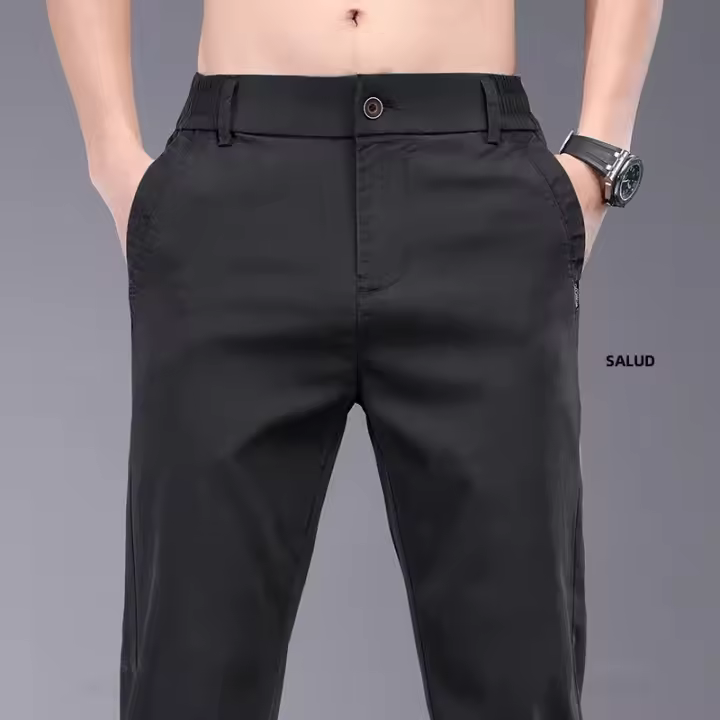 Pantalones Casuales Para Hombre Verano Lyocell Elásticos Cintura Media Gris Negro Negocios Talla 28-38 Ropa De Marca - 1
