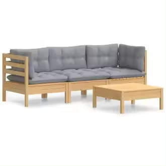 VIDAXL juego de muebles para jardín de 4 piezas con cojines color gris hecho de madera de pino - 1