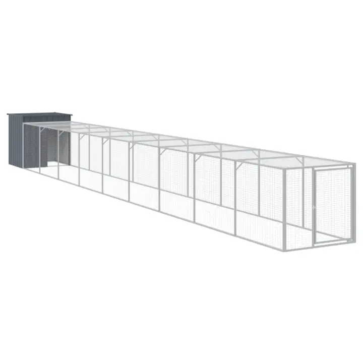 vidaXL Gallinero con Corral Jaula Caseta de Gallinas Acero Galvanizado Gris - 1