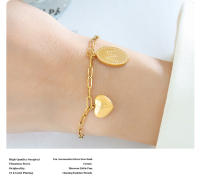 Encanto Pulsera con colgante de corazón y letra M de acero de titanio bañada en oro de 18 quilates | Pulsera retro de acero inoxidable personalizada | Accesorios de moda para mujer | Ideal para regalos de fiesta o boda - details 6