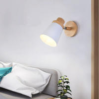 Lámpara De Pared Nórdica Sencilla Para Decoración Del Hogar Material Hierro Sombrilla Base De Madera Sconce Luz E27 Ajustable Para Dormitorio - details 5