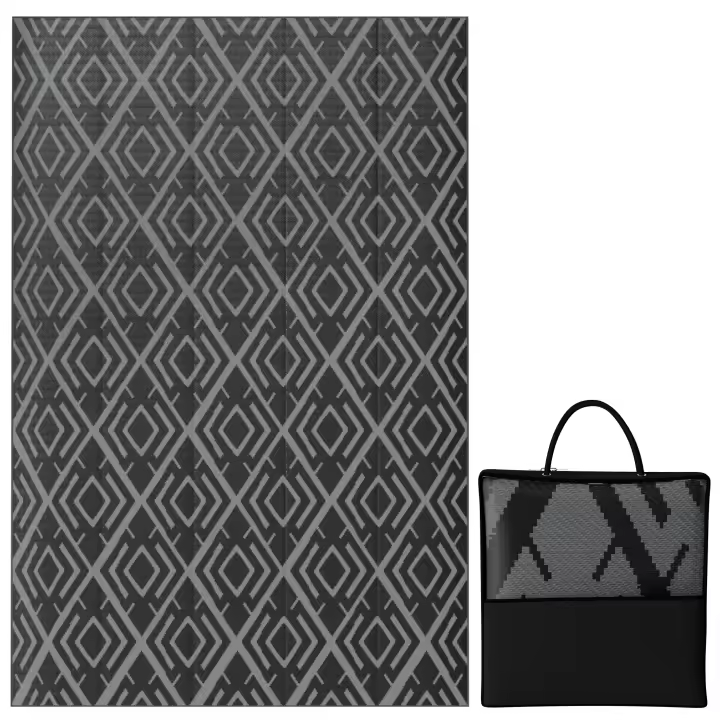Outsunny Alfombra de Exterior 182x274 cm Alfombra Reversible con Patrón de Geométrico de Cenefa Impermeable Bolsa de Transporte para Terraza Balcón Patio Camping Playa - 1