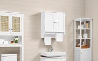 Armario Baño Pared Armario Cocina Colgante con Toallero 60,5x22,5x64 cm Mueble Baño Suspendido de Madera Blanco - details 0