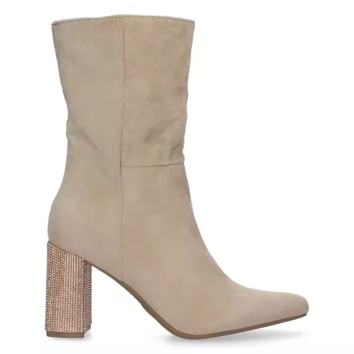 PuntoSalao Botines con tacon medio de strass y punta fina mujer color beige - 1