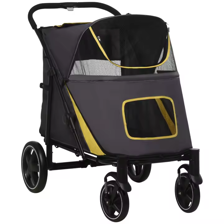 PawHut cochecito para perros, cochecito para perros con cojines, carrito plegable para perros, cochecito para gatos para perros grandes y medianos, carro para perros con ventana de malla, correa de seguridad, bolsa, tela Oxford, gris oscuro - 1
