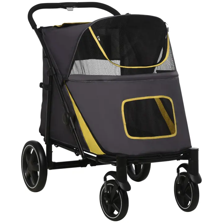 PawHut cochecito para perros, cochecito para perros con cojines, carrito plegable para perros, cochecito para gatos para perros grandes y medianos, carro para perros con ventana de malla, correa de seguridad, bolsa, tela Oxford, gris oscuro - 1