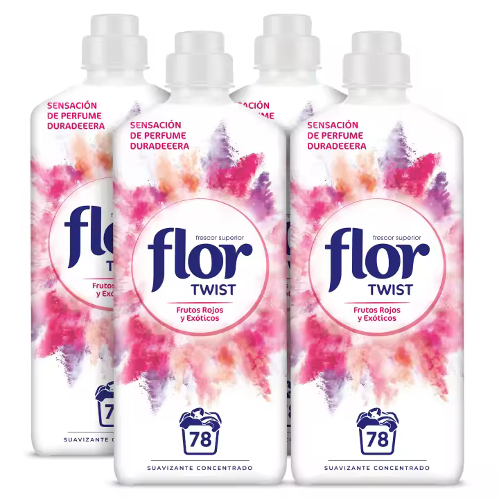 Flor Twist Frutos Rojos Suavizante Concentrado para la ropa 312 lavados (4 botellas de 78 lavados) - 1