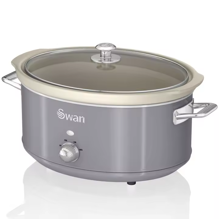 SWAN SF17031GRNEU Retro Olla Cocción Lenta, 6,5L, Recipiente Extraíble Antiadherente Cerámica Libre PFOA, Vintage, 320W, Gris - 1