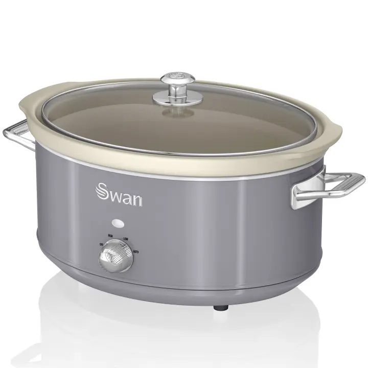 SWAN SF17031GRNEU Retro Olla Cocción Lenta, 6,5L, Recipiente Extraíble Antiadherente Cerámica Libre PFOA, Vintage, 320W, Gris - 1