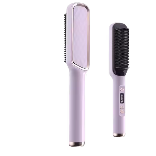 Ceramic Hair Straightener Brush, 35W, 2-in-1 Curling and Straightening Comb, with LCD Display, Adjustable Temperature, 220V European Standard Plug, for Unique Hairstyles, Mother'S Day Gift-Cecodadi - 1