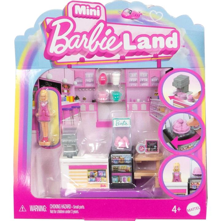 MATTEL - Conjunto de padaria - Colecionável - Barbie Mini BarbieLand com boneca de 3,8 cm, cafeteira, expositor de doces e área de estar para contar histórias - Recomendado para mayores de 4 años