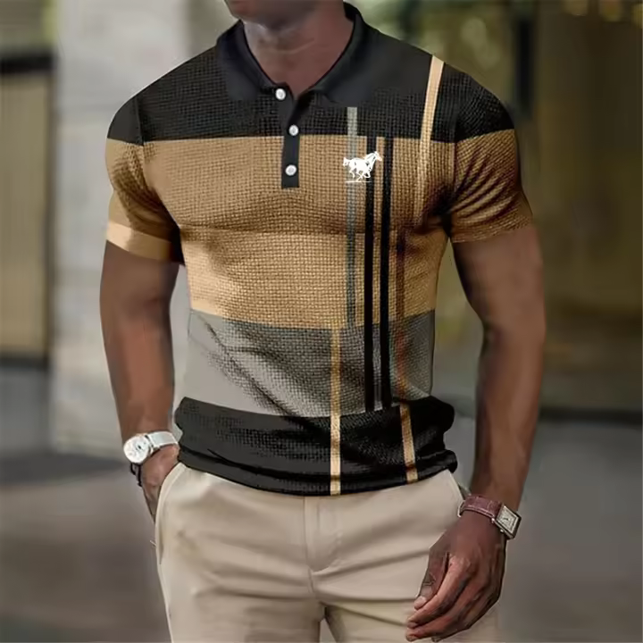 Camisa Polo De Verano Para Hombre Moda Ajustada Manga Corta Deporte Cuello En V Estilo Casual Transpirable Contraste De Colores - 1