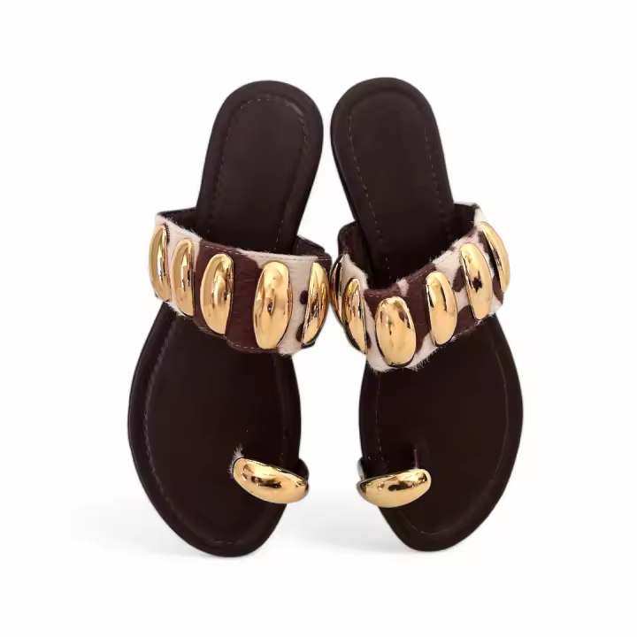 Sandalias mujer vaca animal print cow, detalles dorados y anillo separador, planta del pie plana y acolchada, cómodas y ligeras tendencia 2025 tulipano - 1
