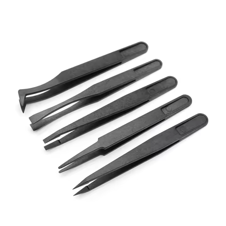 Nuevo Llegada 5pcs/set Pinzas De Reparación De Plástico Antiestático Negro Recto Y Curvo Resistente Al Calor Herramienta De Reparación Portátil - 1