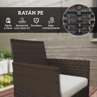 Outsunny Conjunto Jardín Exterior de Ratán con Cojines Conjunto Terraza Resistente a la Intemperie Muebles Jardín Exterior con 2 Sillones Sofá de 2 Plazas Mesa con Cristal Marrón - details 4