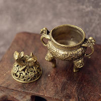 Brass Pocket Lotus Jiuding Incense Burner Hollow Mini Incense Holder Garden Statue Sculpture from Mainland China - details 3