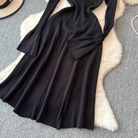 Vestido Largo Elegante Para Mujer Con Mangas Flared Y Volantes Cuello V Solido Bodycon Para Fiesta Y Oficina Polyester Mid-Calf - details 32