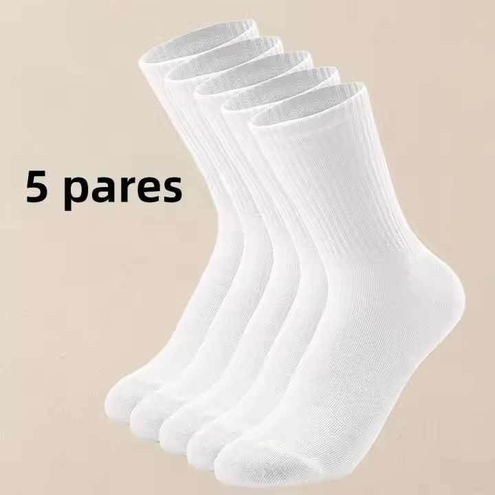 5 Pares De Calcetines Para Mujer En Color Sólido Antibacteriano Resistente Al Olor Transpirable Y Cómodo Calcetines Casuales De Poliéster Y Spandex - 1