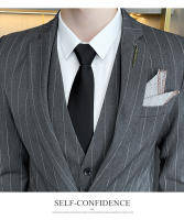 Traje De Tres Piezas Para Hombre (blazer+ Chaleco + Pantalones) Estilo Casual Elegante Con Rayas Adaptado a Todas Las Estaciones Vestimenta Adecuada Para Bodas Y Negocios - details 9
