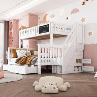 Litera Infantil Doble Función - Cama Superior 90x200 + Cuna Multifunctional 140x200 (Convertible en Estudio) with Pizarra, Cajones de Estira y Diseño Blanco Moderno - Sin Colchón - details 5
