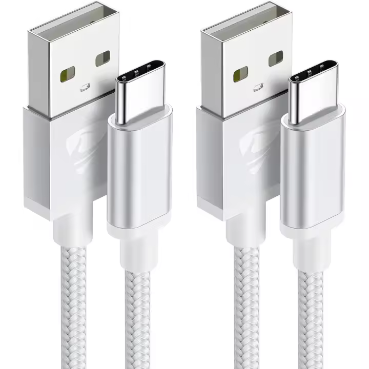 Cable Cargador USB C de 2 M, paquete de 2, cable USB A a USB C, tipo C, Carga rpida, 3 A, trenzado, color Blanco - 1