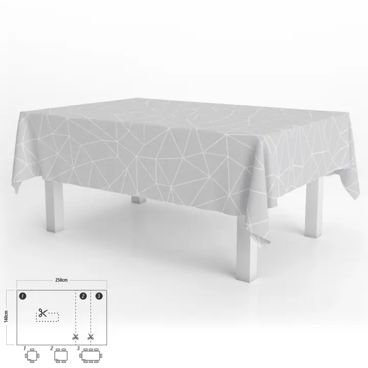 Mantel hule rectangular geométrico gris impermeable antimanchas pvc 140x250 cm.  recortable uso interior y exterior - 1