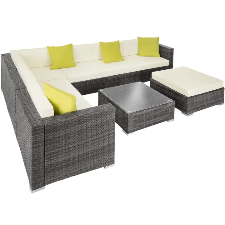 Tectake - Conjunto de ratán MARBELLA, Conjunto modular de asientos de poliratán de calidad superior con diseño moderno  Para el jardín, el patio o el salón  Mesa con tablero de cristal  Estructura de aluminio - 1