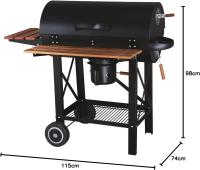 Barbacoa de Carbón Louisiana, Acero/Madera, Mesas Plegables, con Ruedas, Estantería Inferior, Negro - details 0