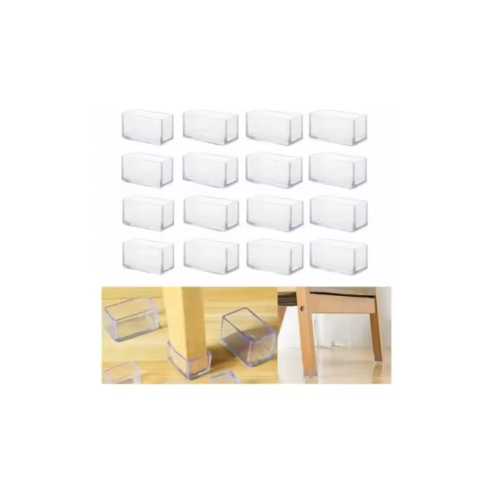 16 tapas rectangulares de PVC para las patias de Silla, antiarañazos, para muebles, 20x30mm, transparentes - 1