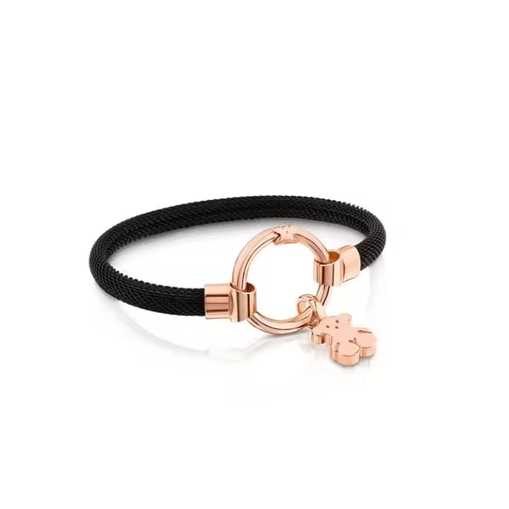 S925 sterling silver bear decorative ring & wire braided bracelet European and American fashion exquisite braided bracelet simple and versatile women's silver jewelry - 1