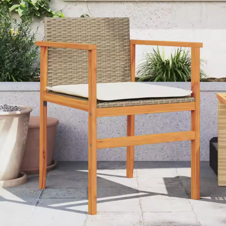 vidaXL Sillas de jardín con cojín 2 uds ratán PE beige y madera acacia - 1
