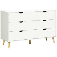 HOMCOM Cómoda con 6 Cajones Cajonera de Armario Mueble Organizador con Cajones para Cocina Dormitorio Salón Estudio Estilo Moderno Antivuelco 120x40x76 cm Blanco - details 0