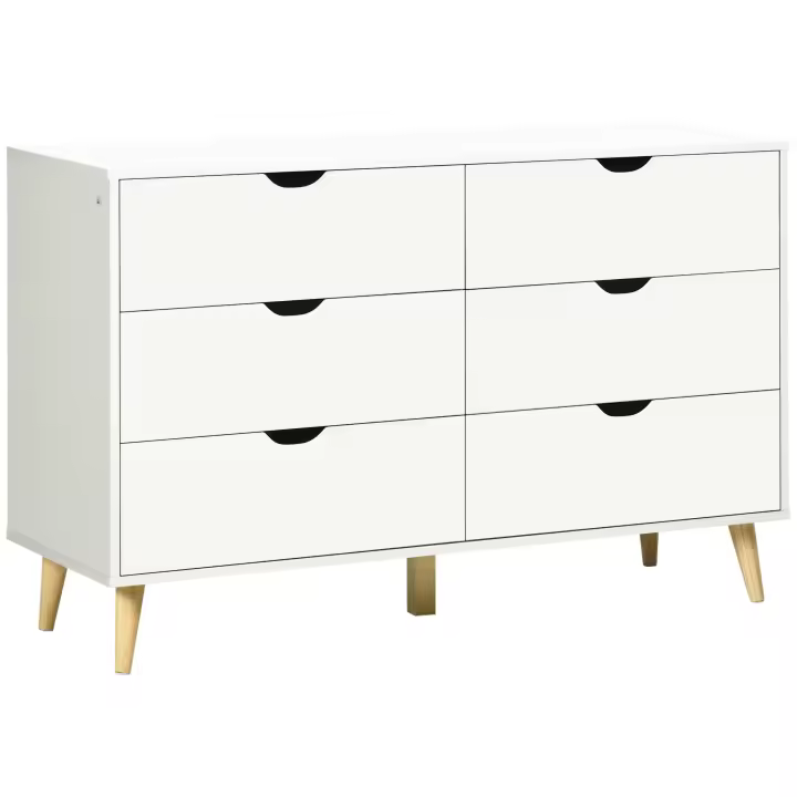 HOMCOM Cómoda con 6 Cajones Cajonera de Armario Mueble Organizador con Cajones para Cocina Dormitorio Salón Estudio Estilo Moderno Antivuelco 120x40x76 cm Blanco - 1