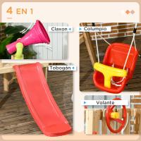 Outsunny Juego de Tobogán y Columpio para Niños de 18-48 Meses 4 en 1 Parque Infantil de Madera con Columpio Tobogán Volante Bocina Teléfono para Patio Césped 170x200x118 cm Rojo y Natural - details 3