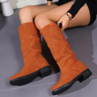 Botas De Media Caña Cómodas Para Mujer Con Punta Redonda, Slip-on, Tacón Medio, Plataforma, Upper De Tela, Suela De TPR, Diseño Clásico. - details 42