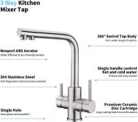 Grifo de cocina de 3 Vías, giratorio 360 Grifo de Cocina, filtro de Agua 3 en 1, Grifo de fregadero de Maple inoxidable, Grifo de agua potable with 2 Lev - details 3