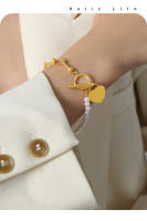 Encanto Pulseras de corazón de amor de acero inoxidable, pulsera con hebilla OT para mujer, cadena de eslabones de muñeca ajustable geométrica Vintage para mujeres y niñas - details 4