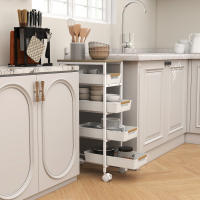 HOMCOM Carro de Cocina de Almacenamiento de 5 Niveles Carrito Auxiliar con Ruedas Tablero Efecto Madera y 4 Cajones Extraíbles Carrito de Cocina para Comedor Salón 39,5x24x82 cm - details 5