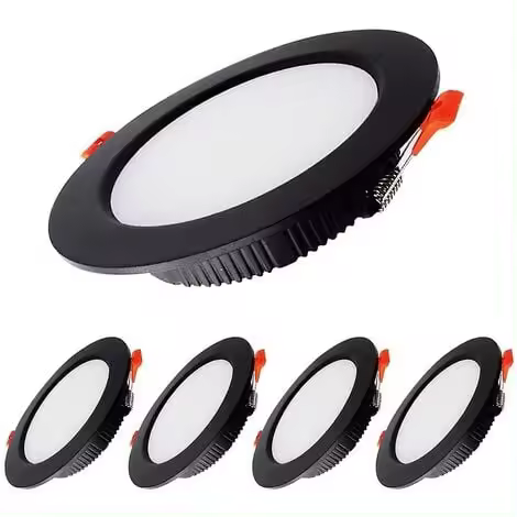 Luz empotrada LED de 7W, regulable, extraplana, negra, paquete de 5, luz blanca 6000K, recorte de 80-90mm, para baño, cocina, sala de estar y pasillo - 1