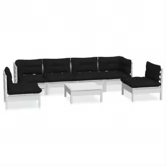 VIDAXL 3096203 conjunto de muebles de exterior 7 piezas madera palet de pino blanca con cojines de color gris - 1