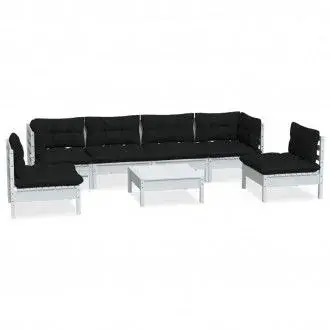 VIDAXL 3096203 conjunto de muebles de exterior 7 piezas madera palet de pino blanca con cojines de color gris - 1