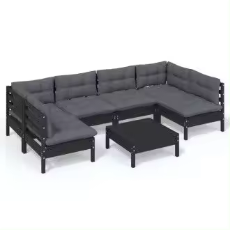 VIDAXL 3097161 set mobiliario para jardín de 7 piezas hecho en madera color negro y cojines color gris antracita oscuro - 1