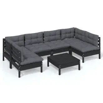 VIDAXL 3097161 set mobiliario para jardín de 7 piezas hecho en madera color negro y cojines color gris antracita oscuro - 1