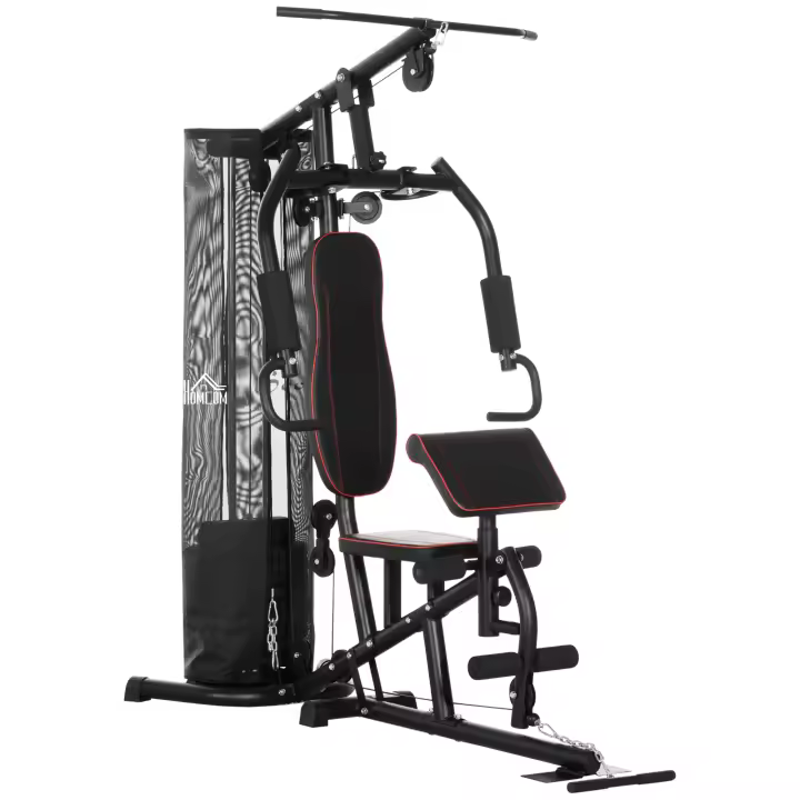 HOMCOM Multiestación Musculación Máquina de Musculación con Prensa de Piernas y Pecho Placas de Peso de 45 kg y Polea Carga 150 kg para Entrenamiento Gimnasio en Casa Negro - 1
