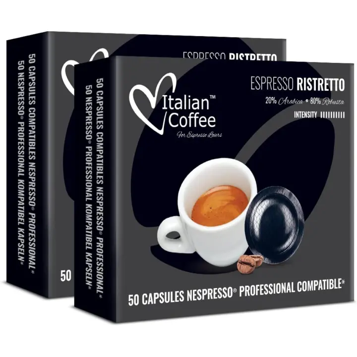 Italian Coffee For Espresso Lovers 100 Cápsulas Nespresso Profesional - Café Ristretto Intensidad 10 - Compatibles con Cafeteras Nespresso Pro - 1