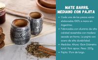 Set Mate Aluminio Barril Mediano mas Bombilla Plana Acero Mate Tallado a mano Artesanal Argentino Mate Yerba - details 1